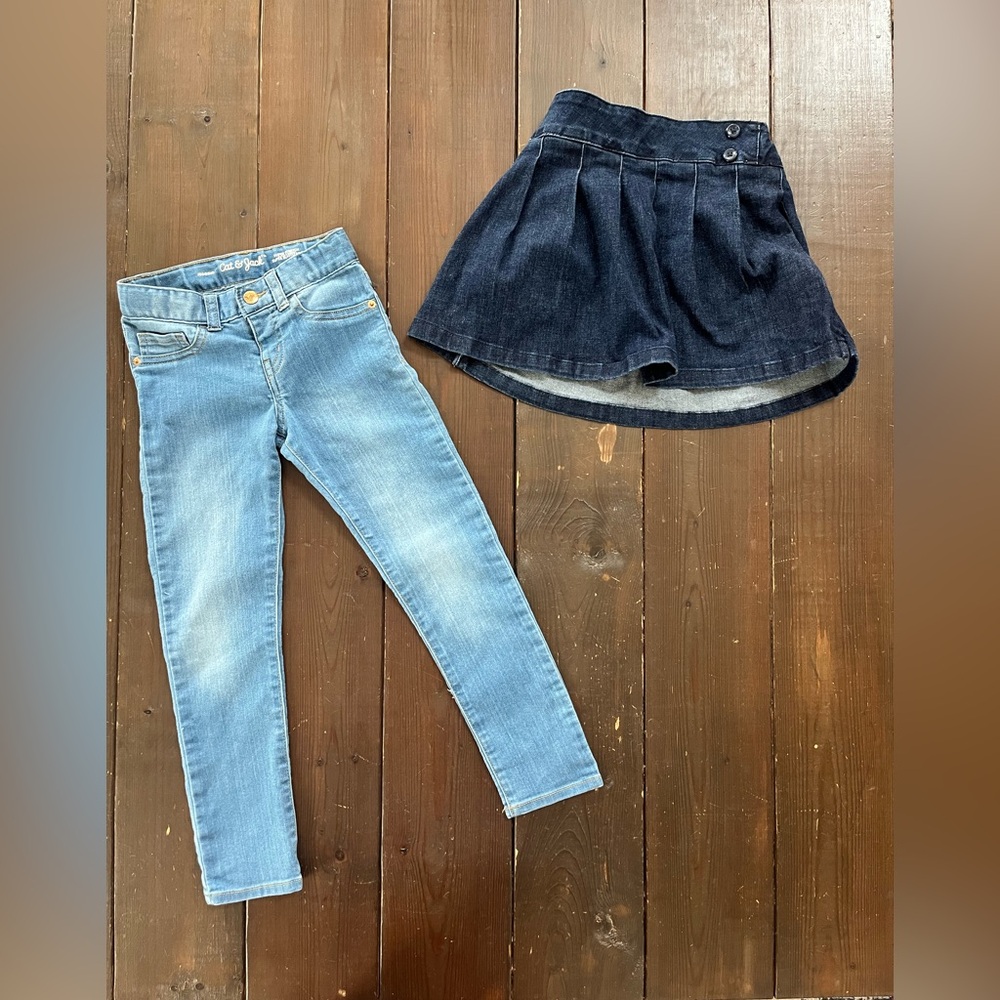 Size 5 5T Cat & Jack jeggings Jeans Denim Pleated Jean skort bundle